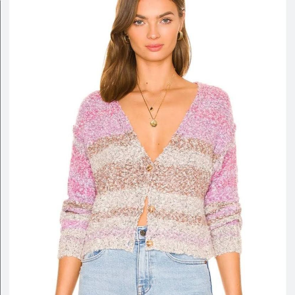 NWOT Free People Soulmate Slouchy Fuzzy Cardigan in Sunset Combo XS